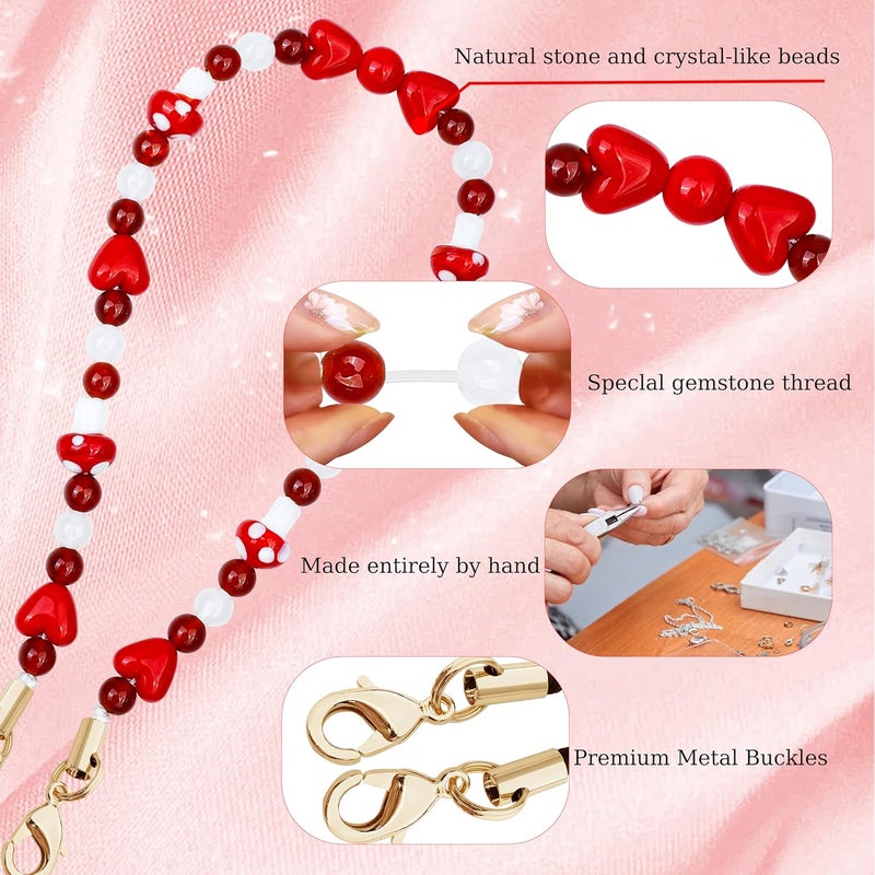 Lostars Store Marble Beaded Phone Wrist Strap,Detachable Phone Bracelet Strap with Tether Tab,Hands-Free Wristlet Strap (Red Mushroom) - Image 3